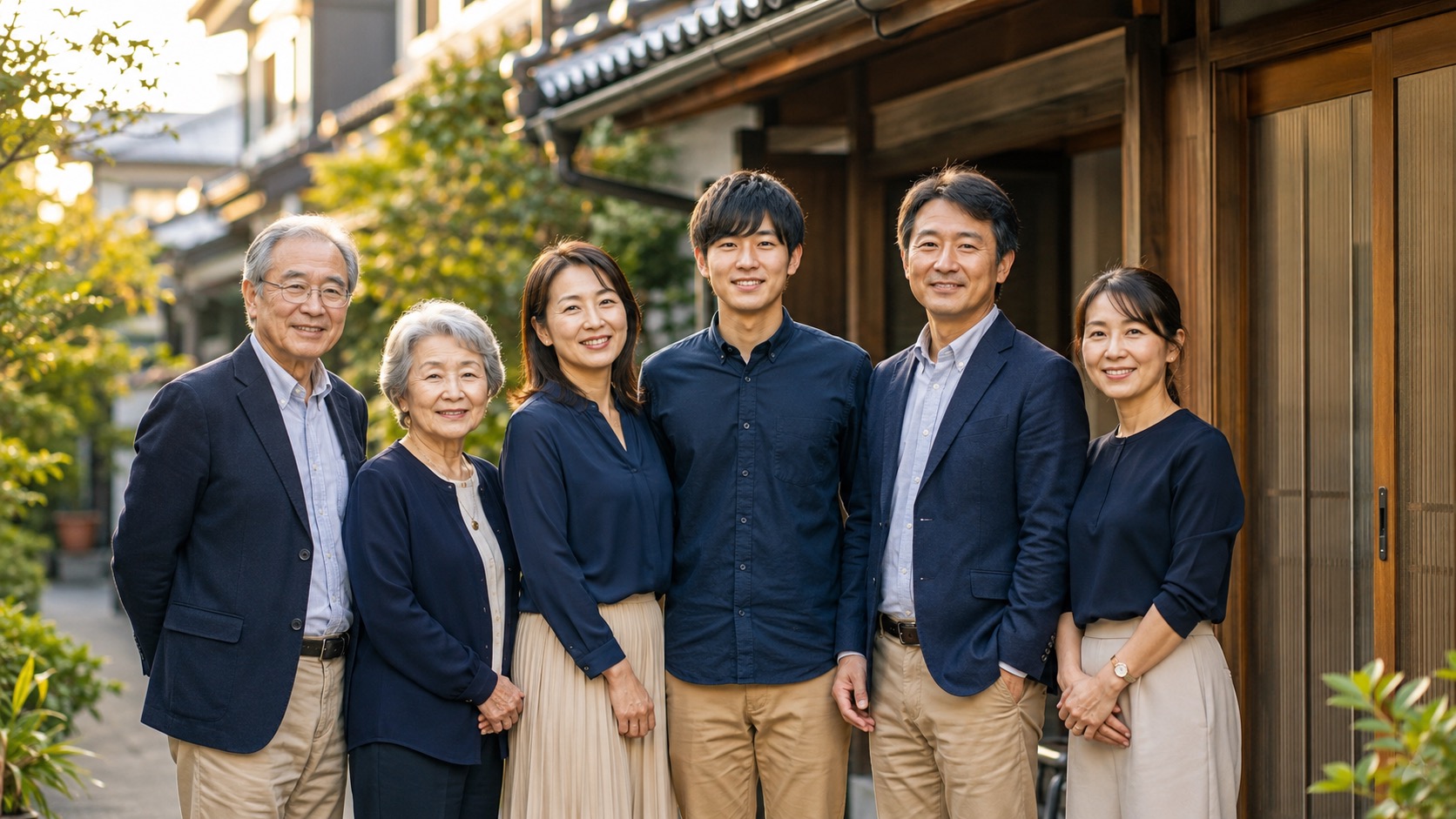久留米の街並みと家族